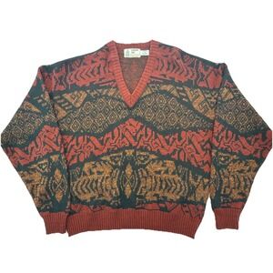 Vintage London Fog Chunky Knit Grandpa Sweater Dark Red, Black, Brownish Size 1X